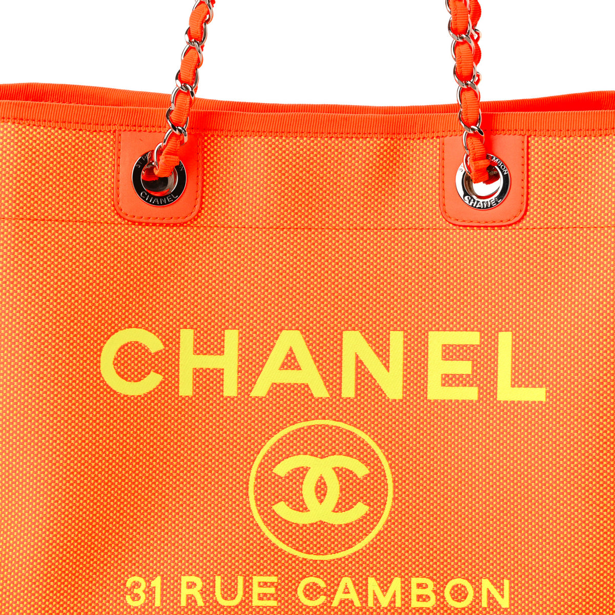 Mixed Fibers Calfskin Small Deauville Tote Orange Yellow