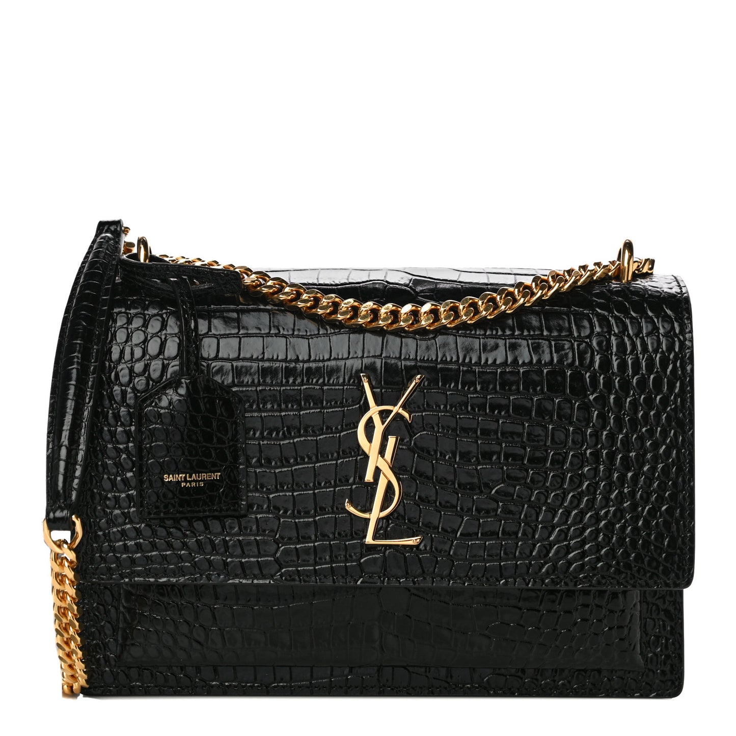 Calfskin Crocodile Embossed Medium Monogram Sunset Black