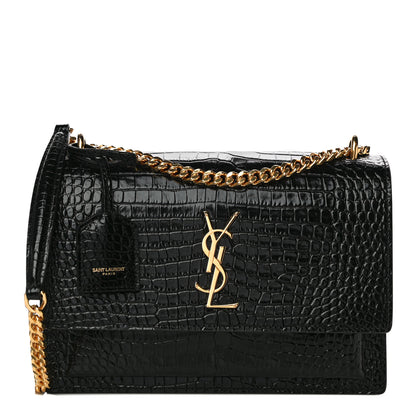 Saint Laurent Calfskin Crocodile Embossed Medium Monogram Sunset Black 1 of 10