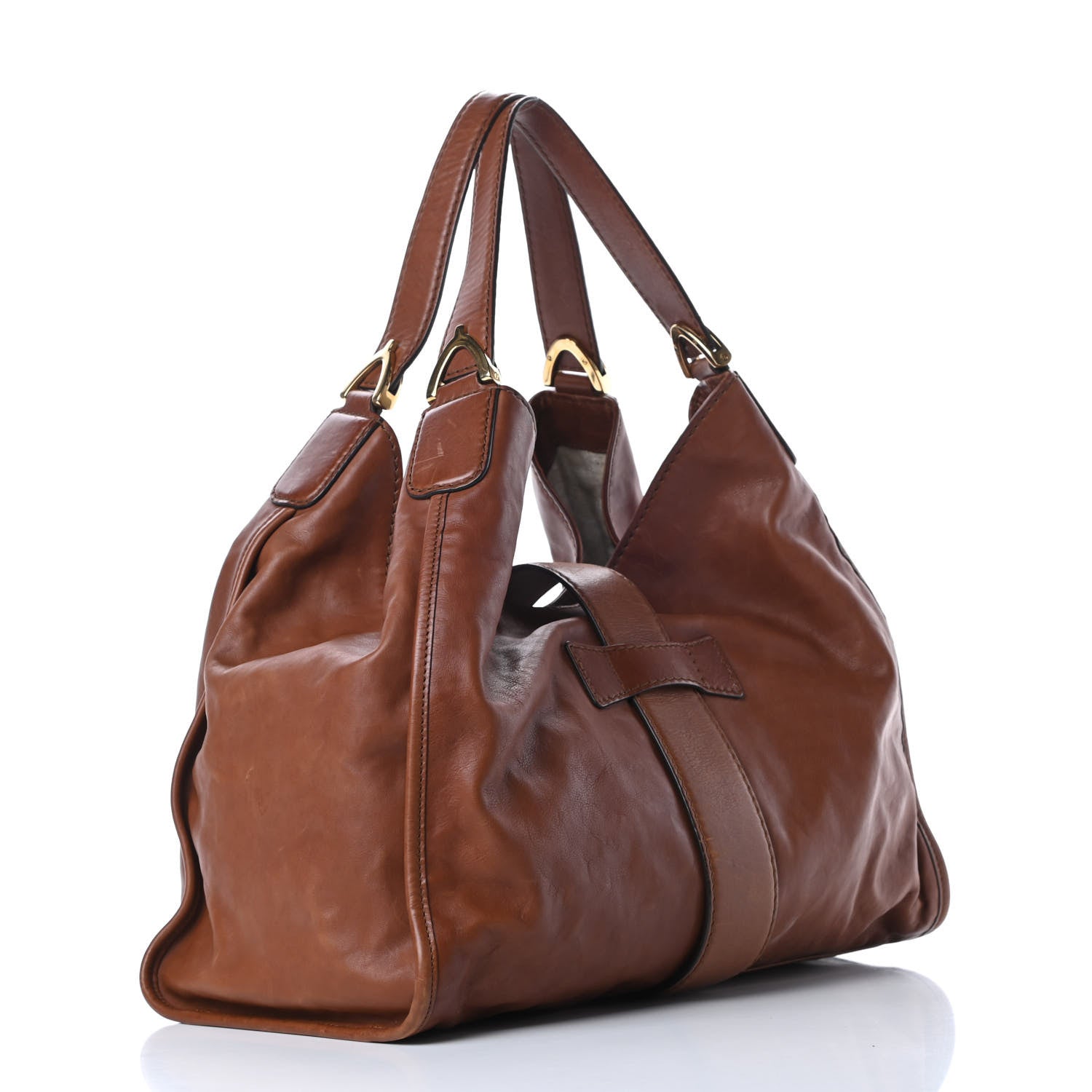 Gucci Washed Calfskin Medium Soft Stirrup Shoulder Bag Brown 3 of 14