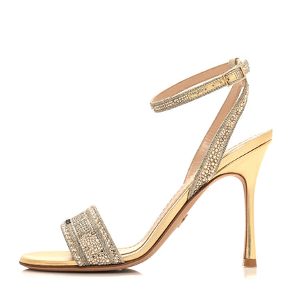 Christian Dior Cotton Strass Embroidered Dway Heeled Sandals 37 Gold 1 of 9