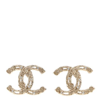 Chanel Crystal CC Camellia Earrings Gold 1 of 5