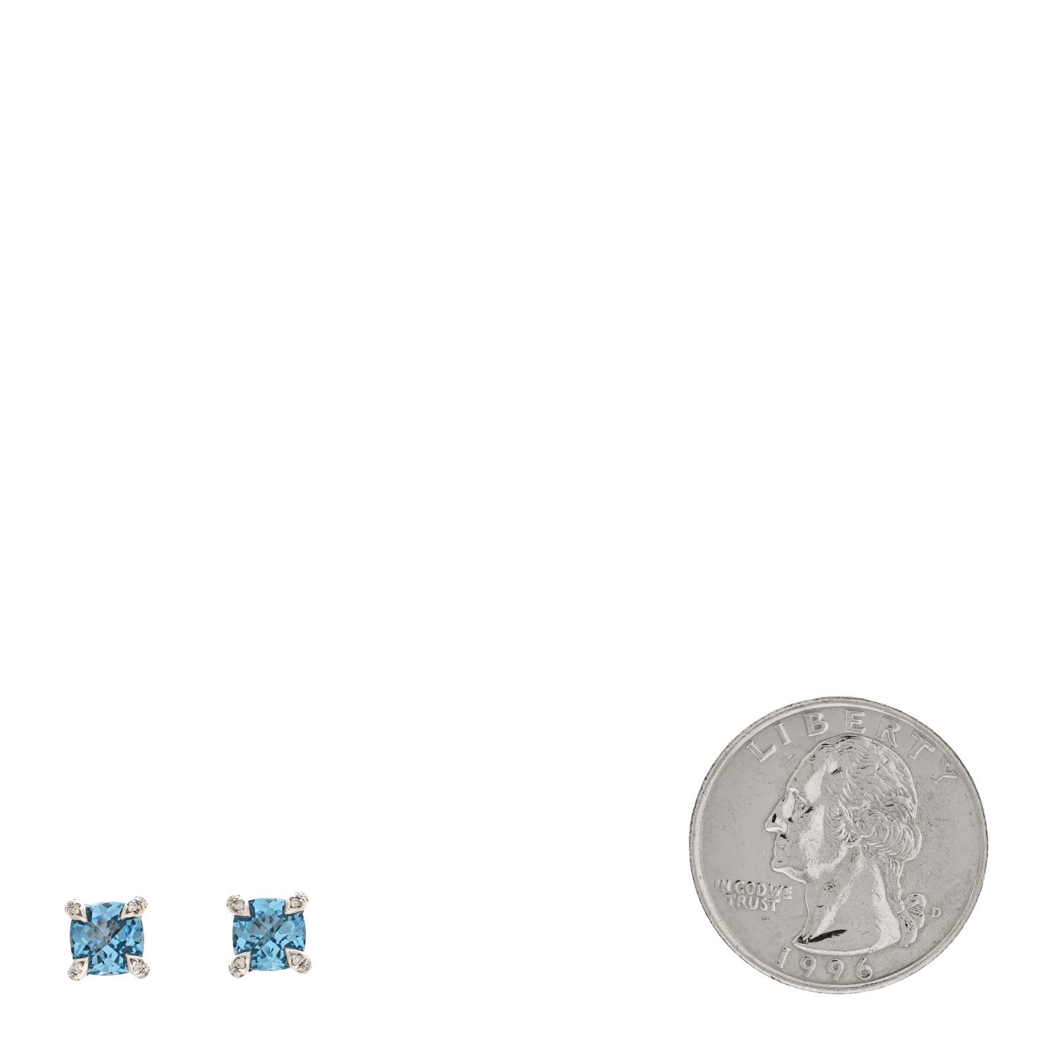 David Yurman Sterling Silver Diamond Blue Topaz 6mm Chatelaine Earrings 2 of 4