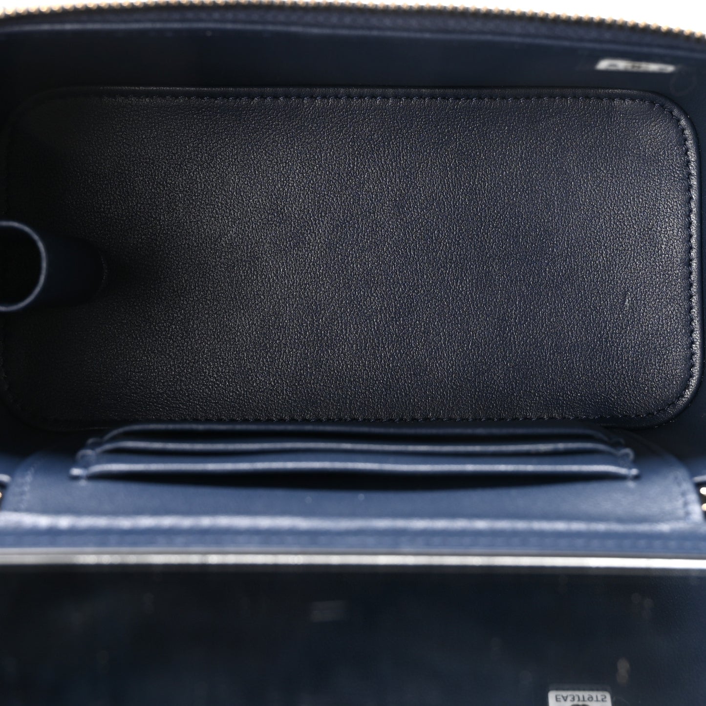 Lambskin Quilted Metal Small Top Handle Vanity Case With Chain Blue