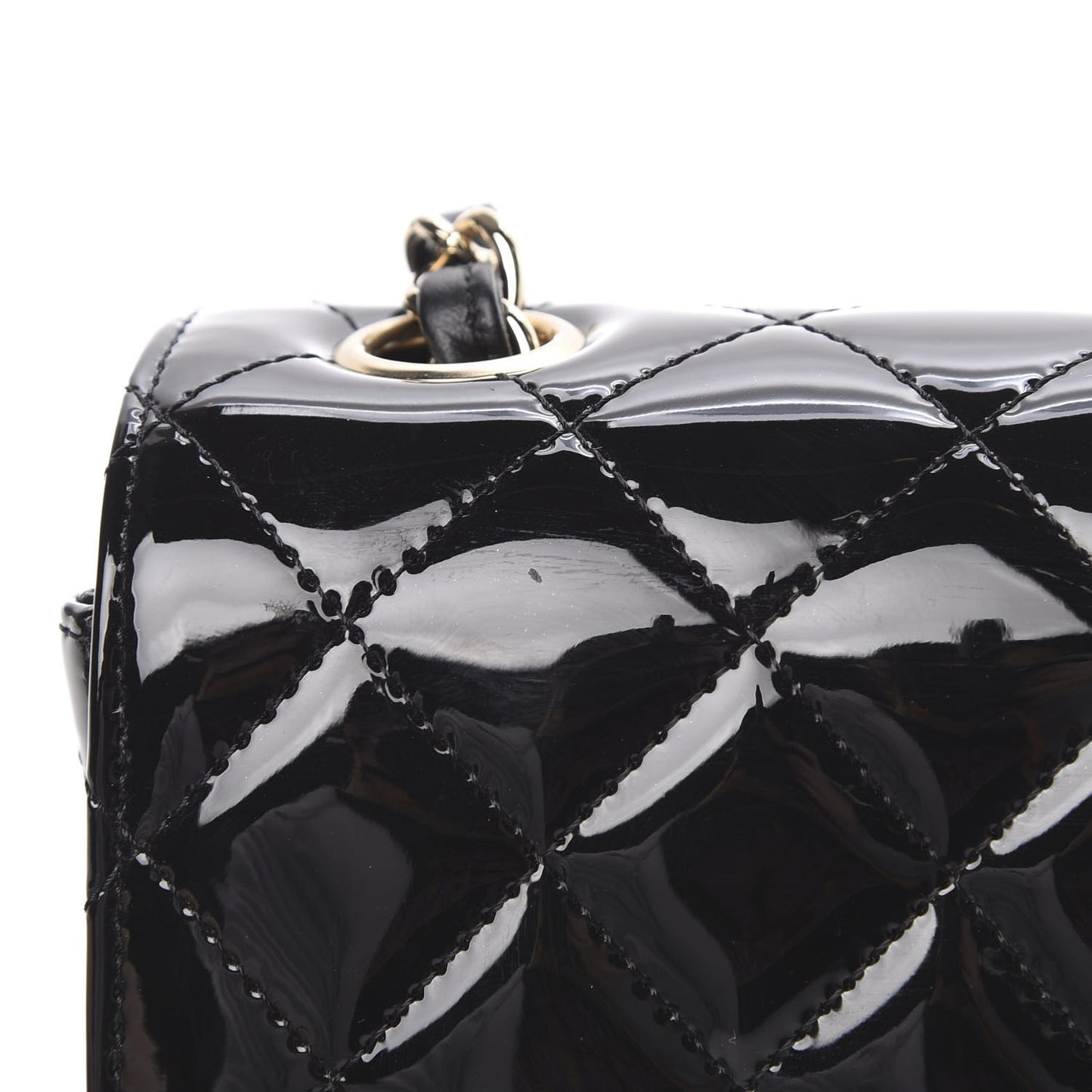 Patent Calfskin Quilted Mini Rectangular Flap Black