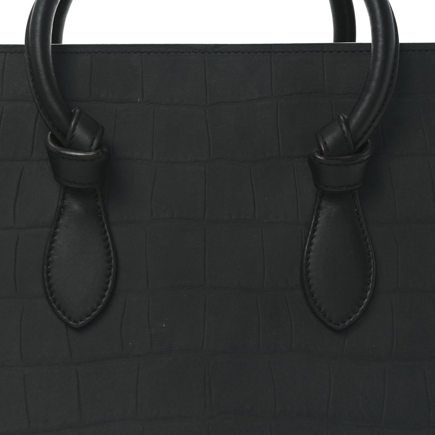 Smooth Calfskin Nubuck Crocodile Embossed Small Tie Knot Tote Navy