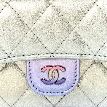 Chanel Gradient Metallic Calfskin Quilted Flap Card Holder Wallet Silver Blue Yellow Purple 9 of 10