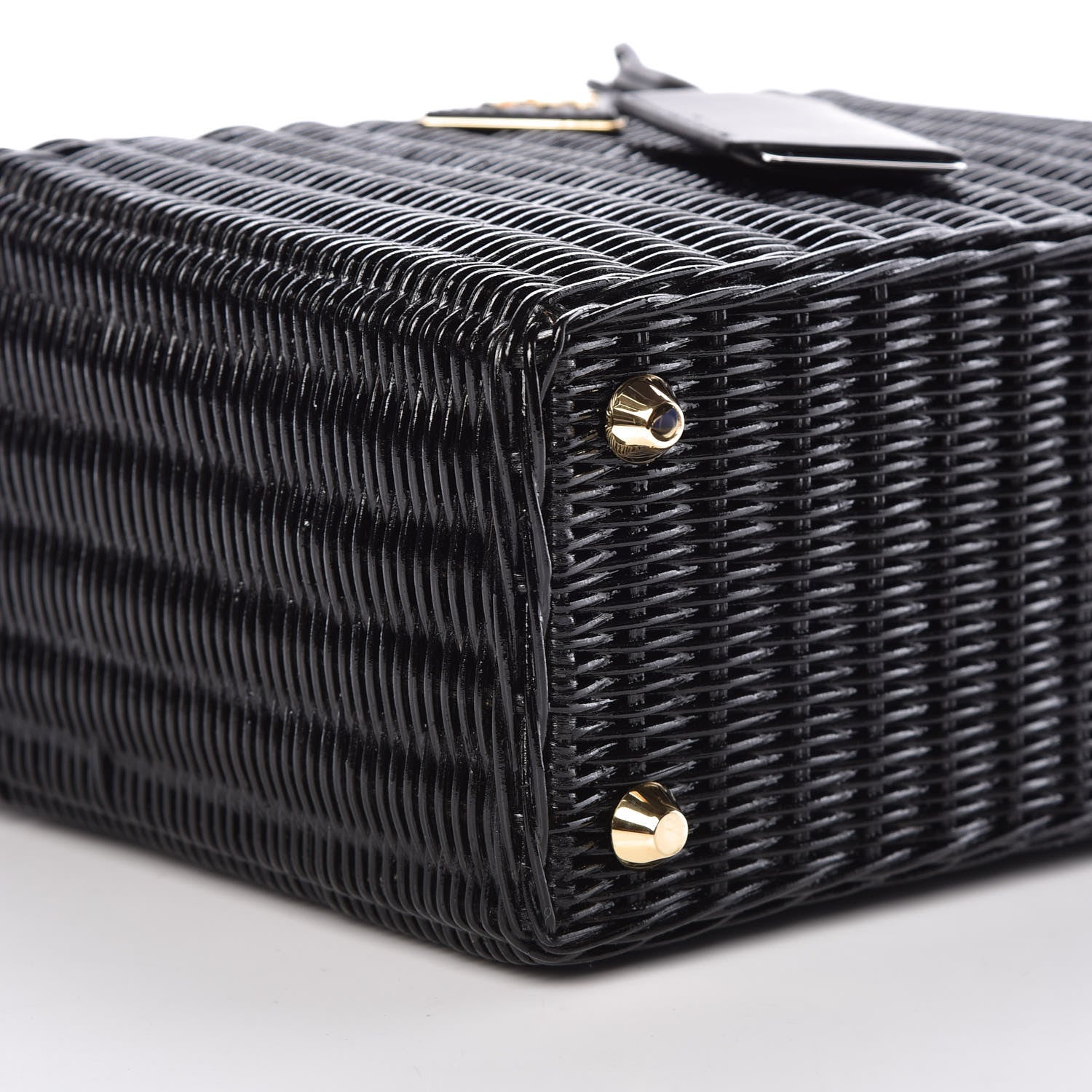 Prada Wicker Canvas Shoulder Bag Black 7 of 8