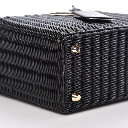 Prada Wicker Canvas Shoulder Bag Black 7 of 8