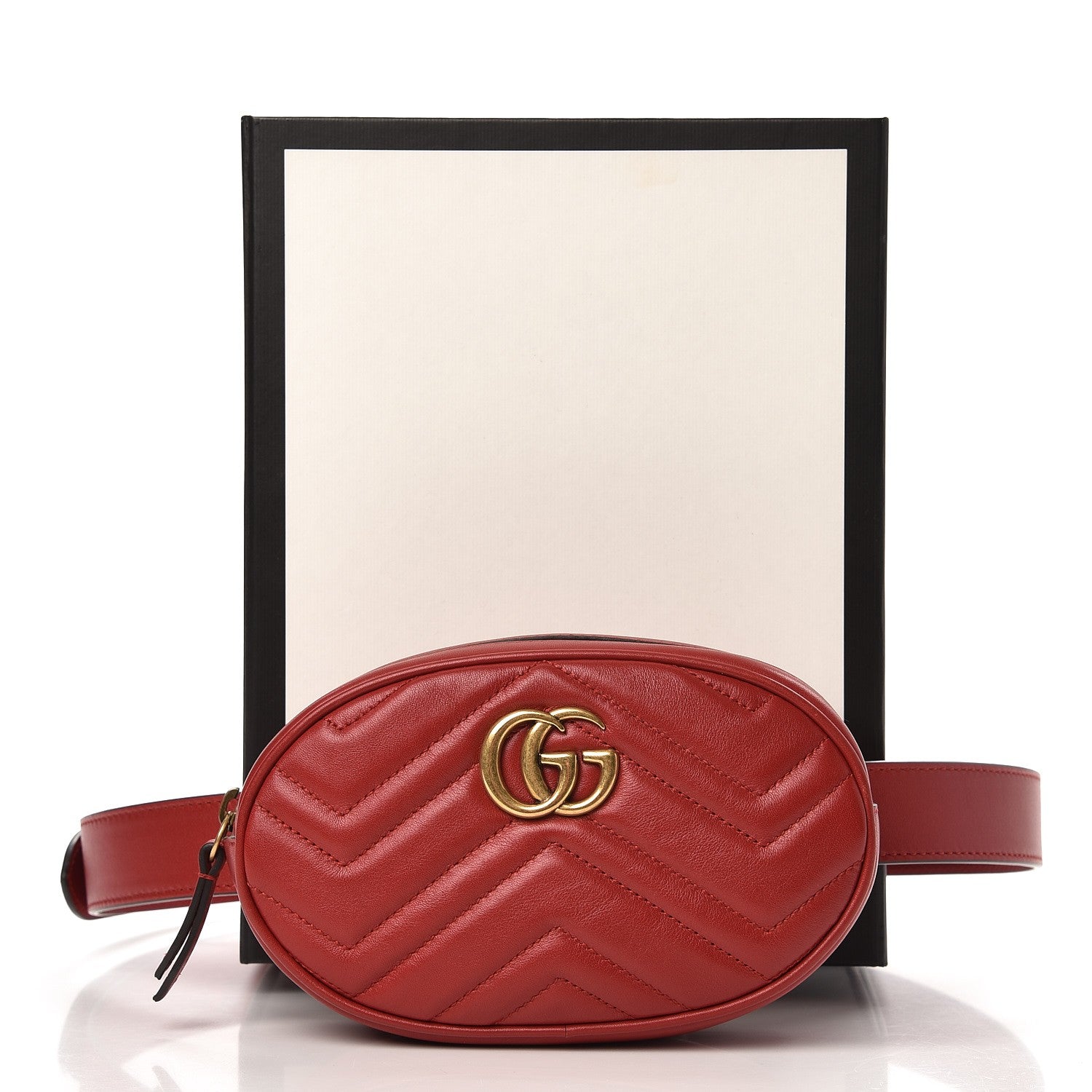 Gucci Calfskin Matelasse GG Marmont Belt Bag 85 34 Hibiscus Red 11 of 11