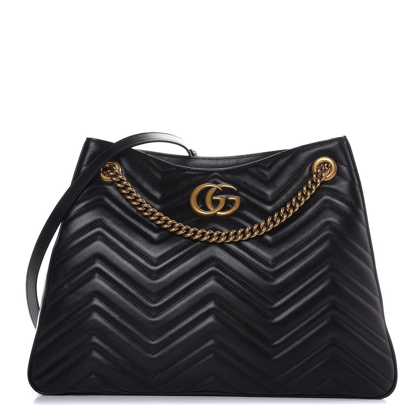 Calfskin Matelasse Medium GG Marmont Shoulder Tote Bag Black