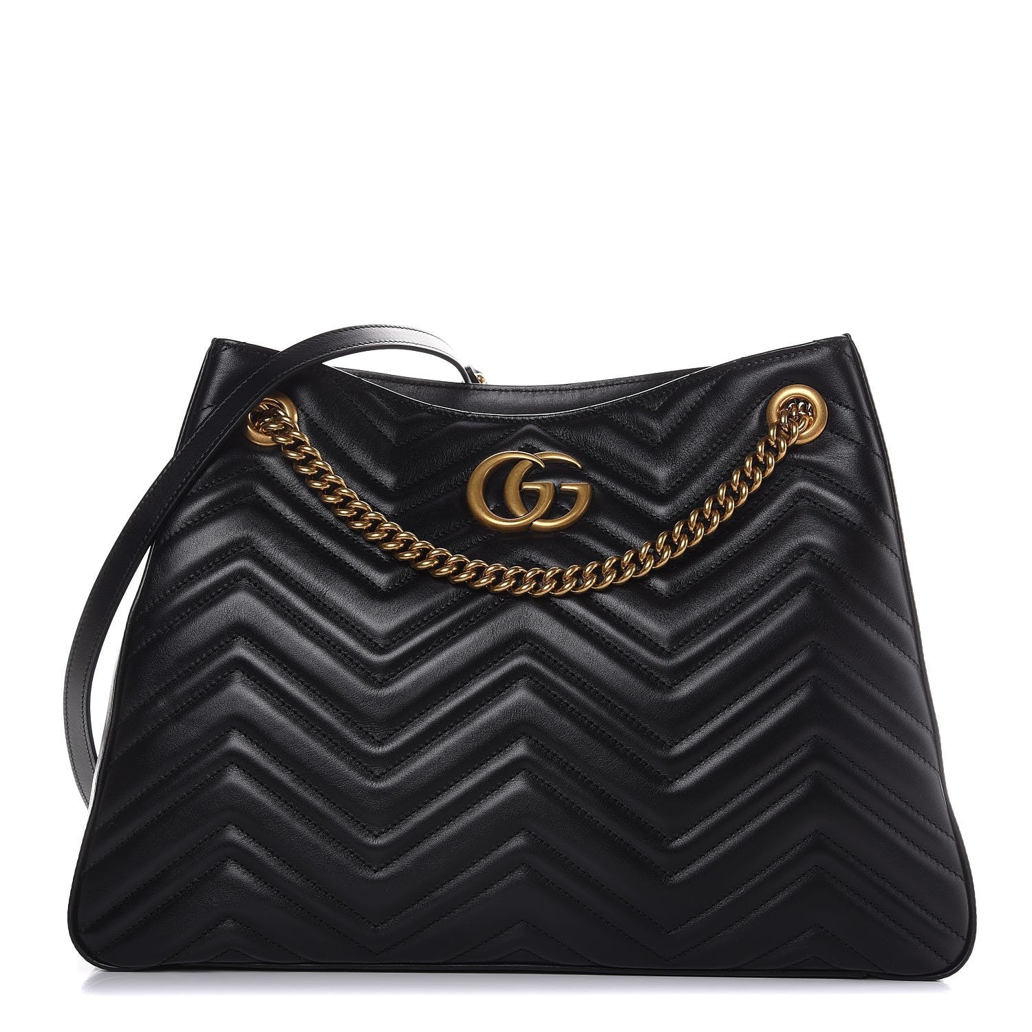Gucci Calfskin Matelasse Medium GG Marmont Shoulder Tote Bag Black 1 of 7