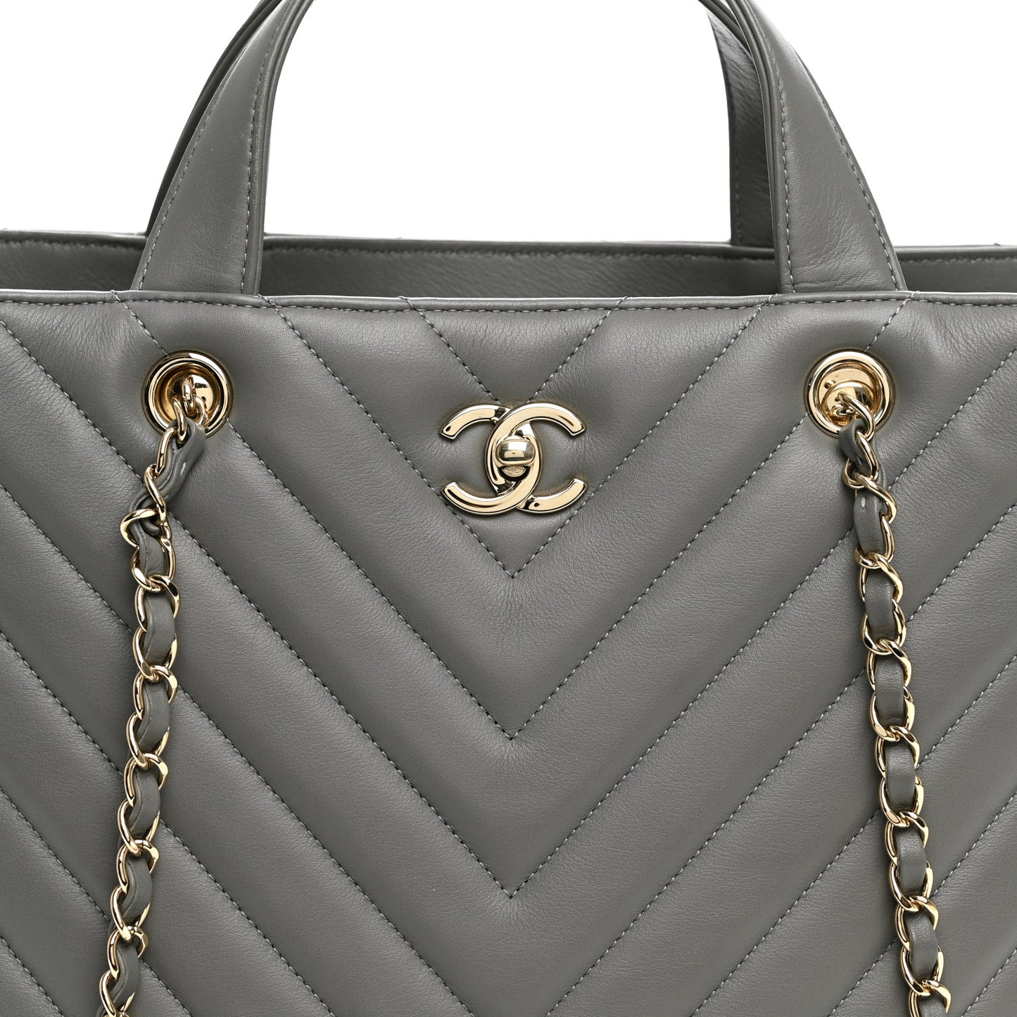 Calfskin Chevron Quilted Statement Shopping Tote Grey