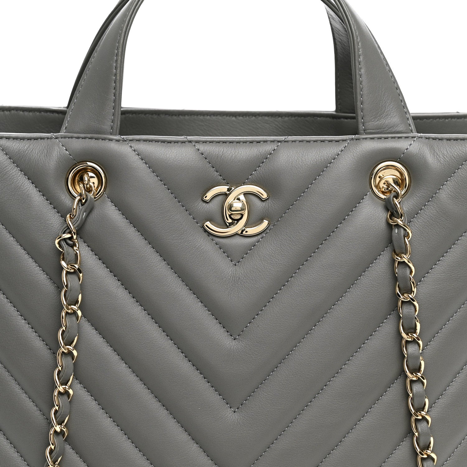 Chanel Calfskin Chevron Quilted Statement Shopping Tote Grey 15 of 21