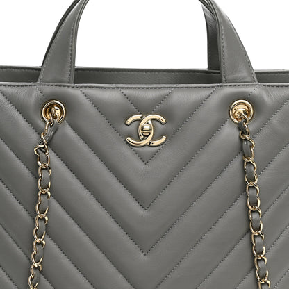 Chanel Calfskin Chevron Quilted Statement Shopping Tote Grey 15 of 21
