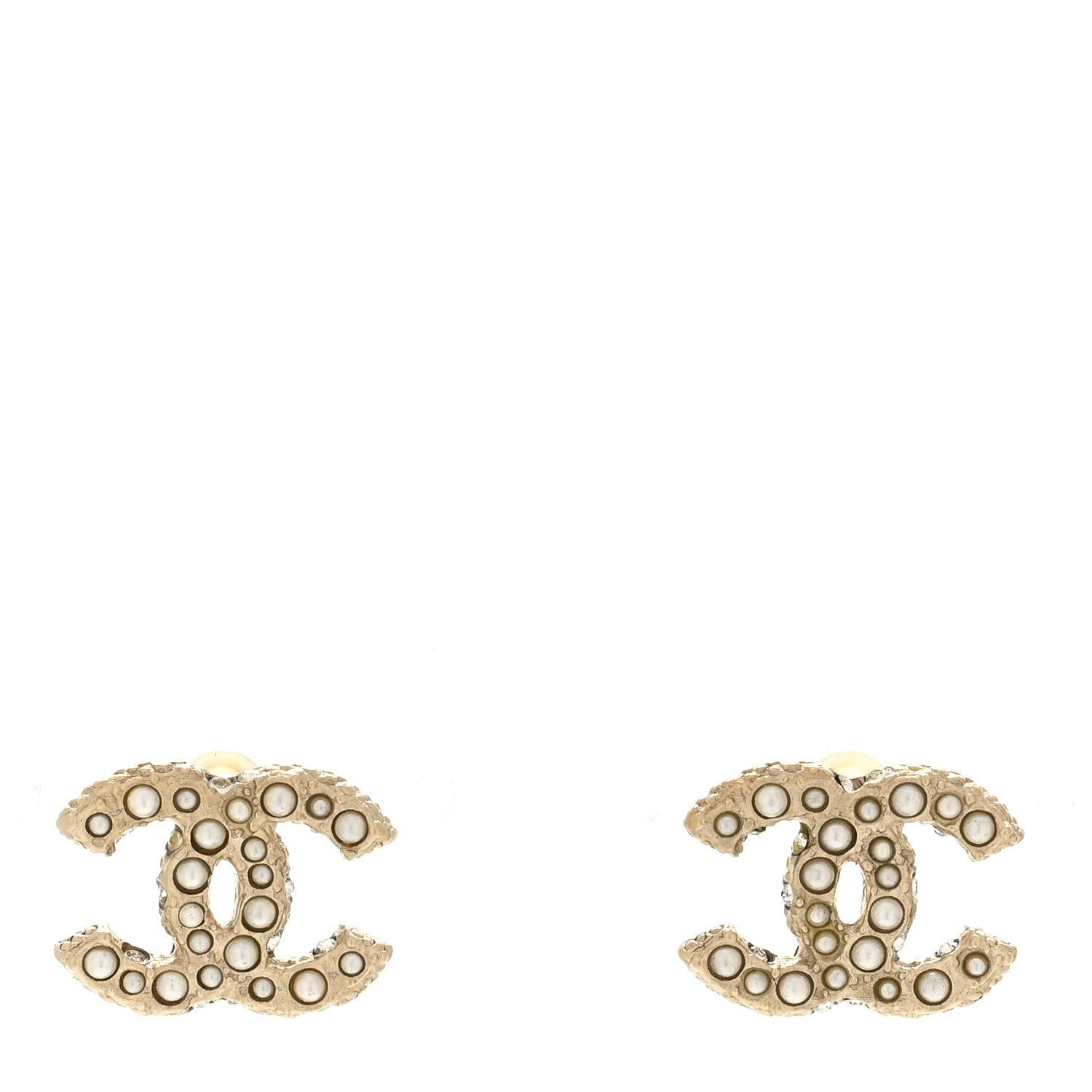 Chanel Pearl Crystal CC Earrings Light Gold 1 of 4