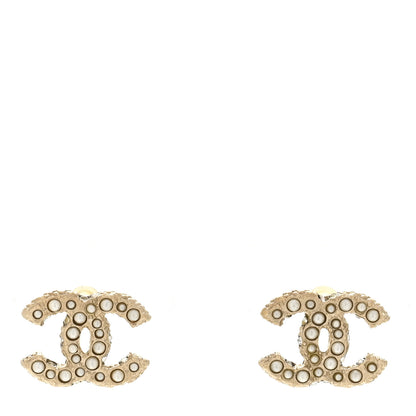 Chanel Pearl Crystal CC Earrings Light Gold 1 of 4