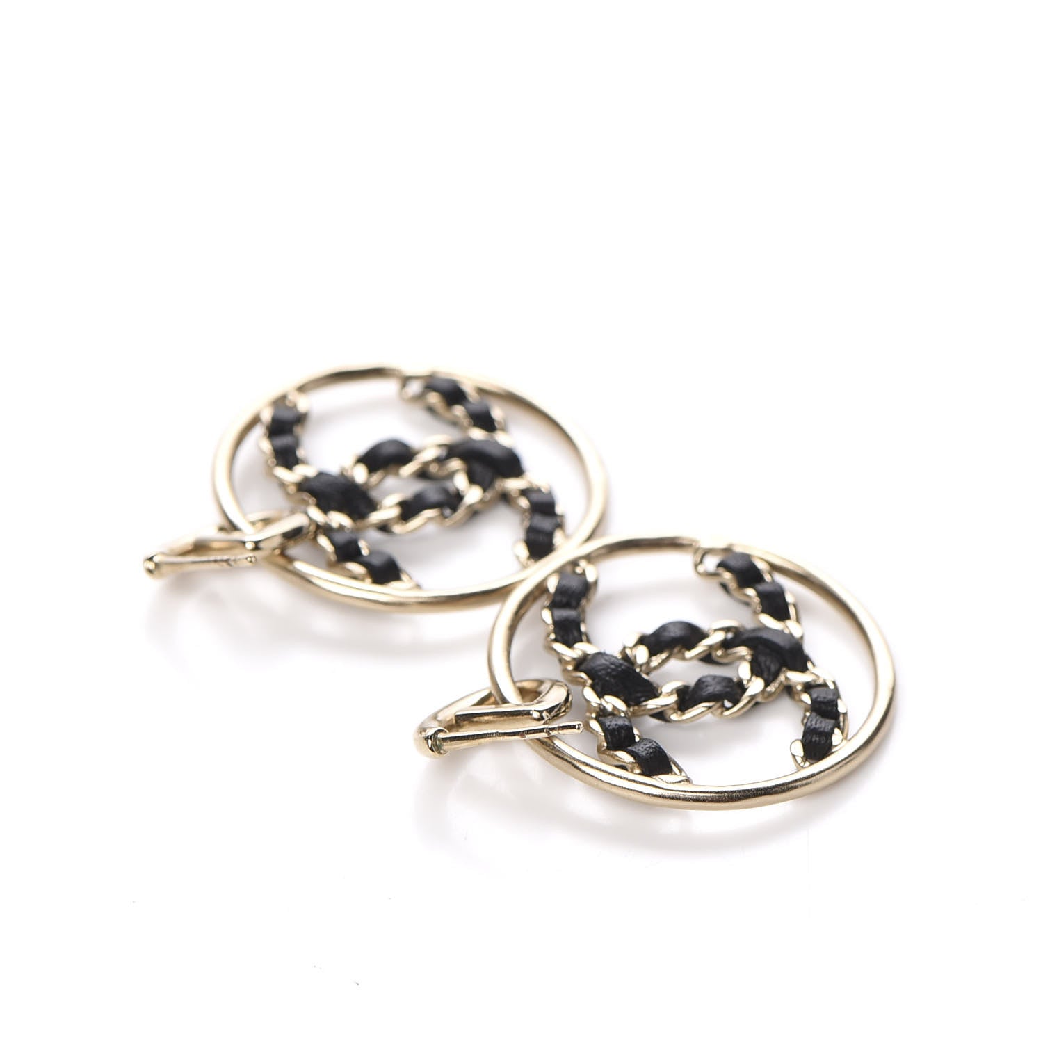 Chanel Lambskin High Society CC Round Drop Earrings Gold Black 2 of 4