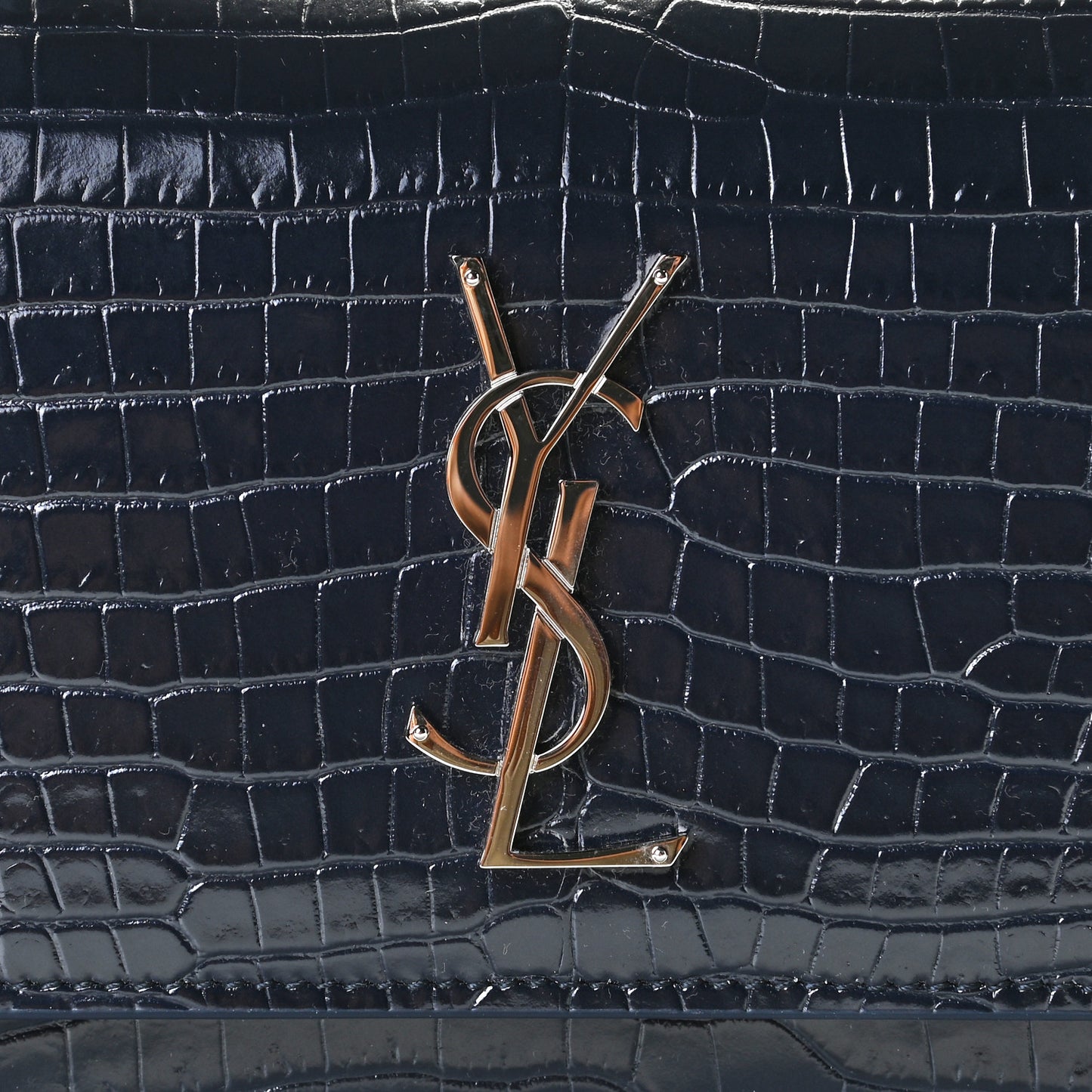 Calfskin Crocodile Embossed Monogram Sunset Chain Wallet New Cobalt