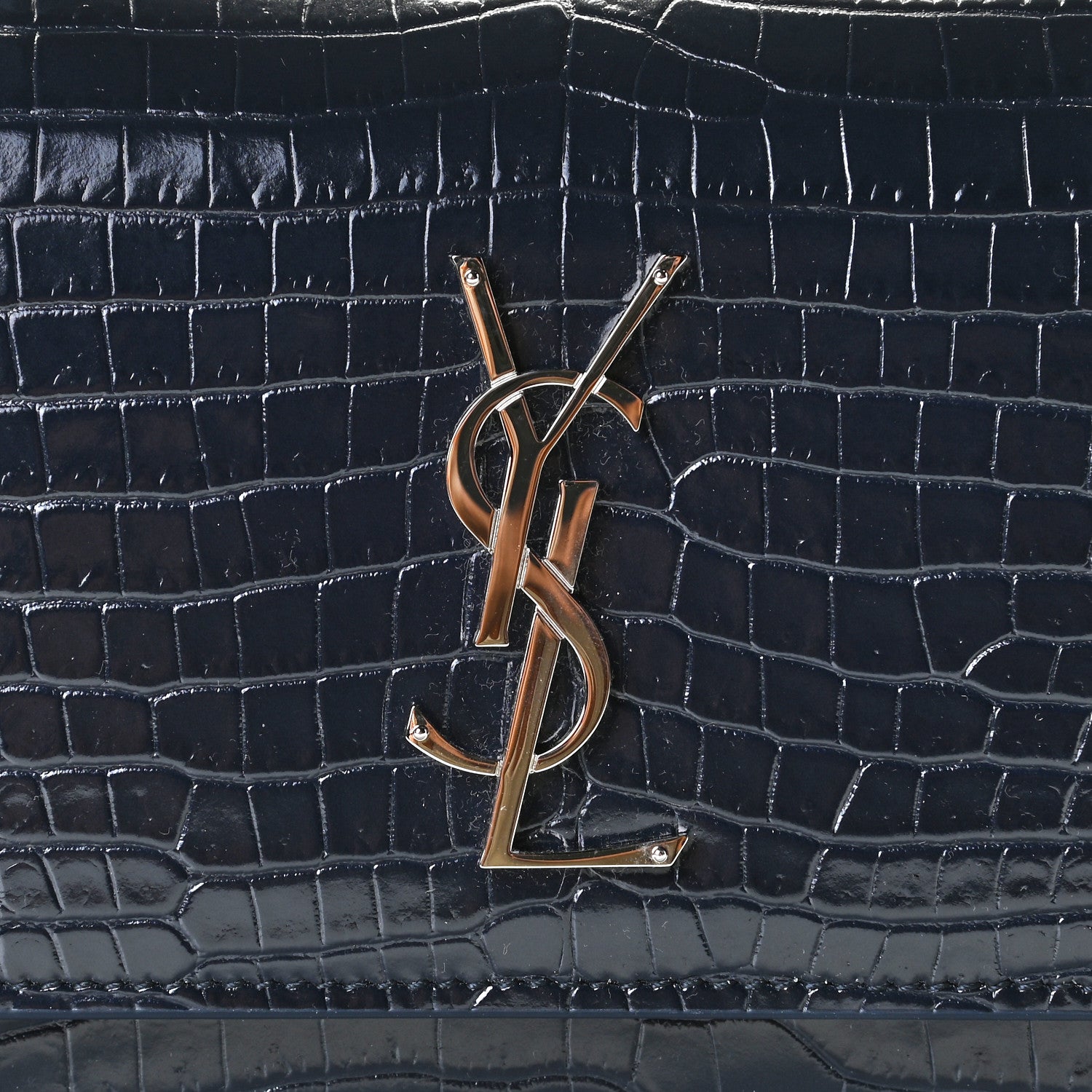 Saint Laurent Calfskin Crocodile Embossed Monogram Sunset Chain Wallet New Cobalt 6 of 13