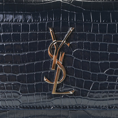 Saint Laurent Calfskin Crocodile Embossed Monogram Sunset Chain Wallet New Cobalt 6 of 13