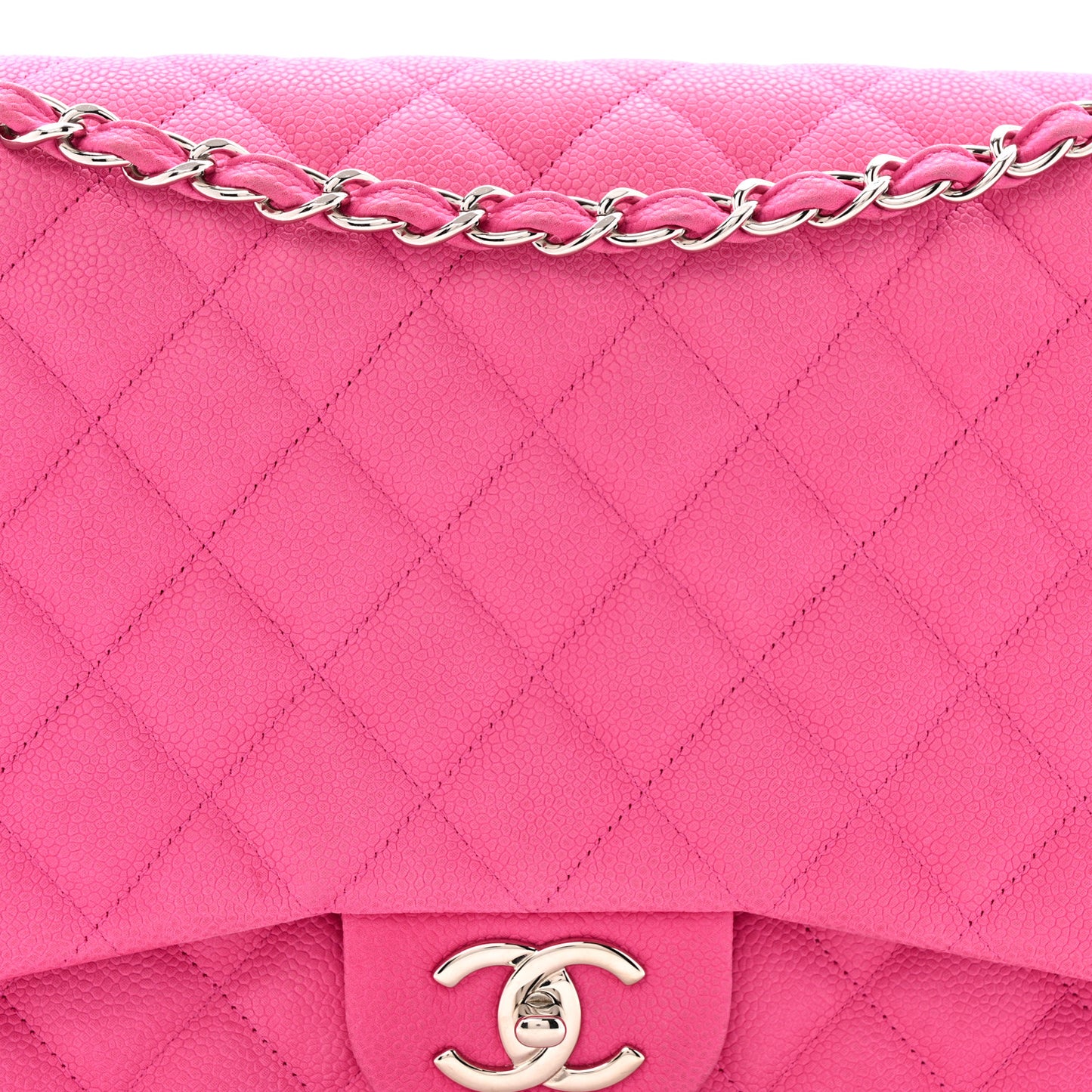 Iridescent Caviar Quilted Maxi Double Flap Hot Pink