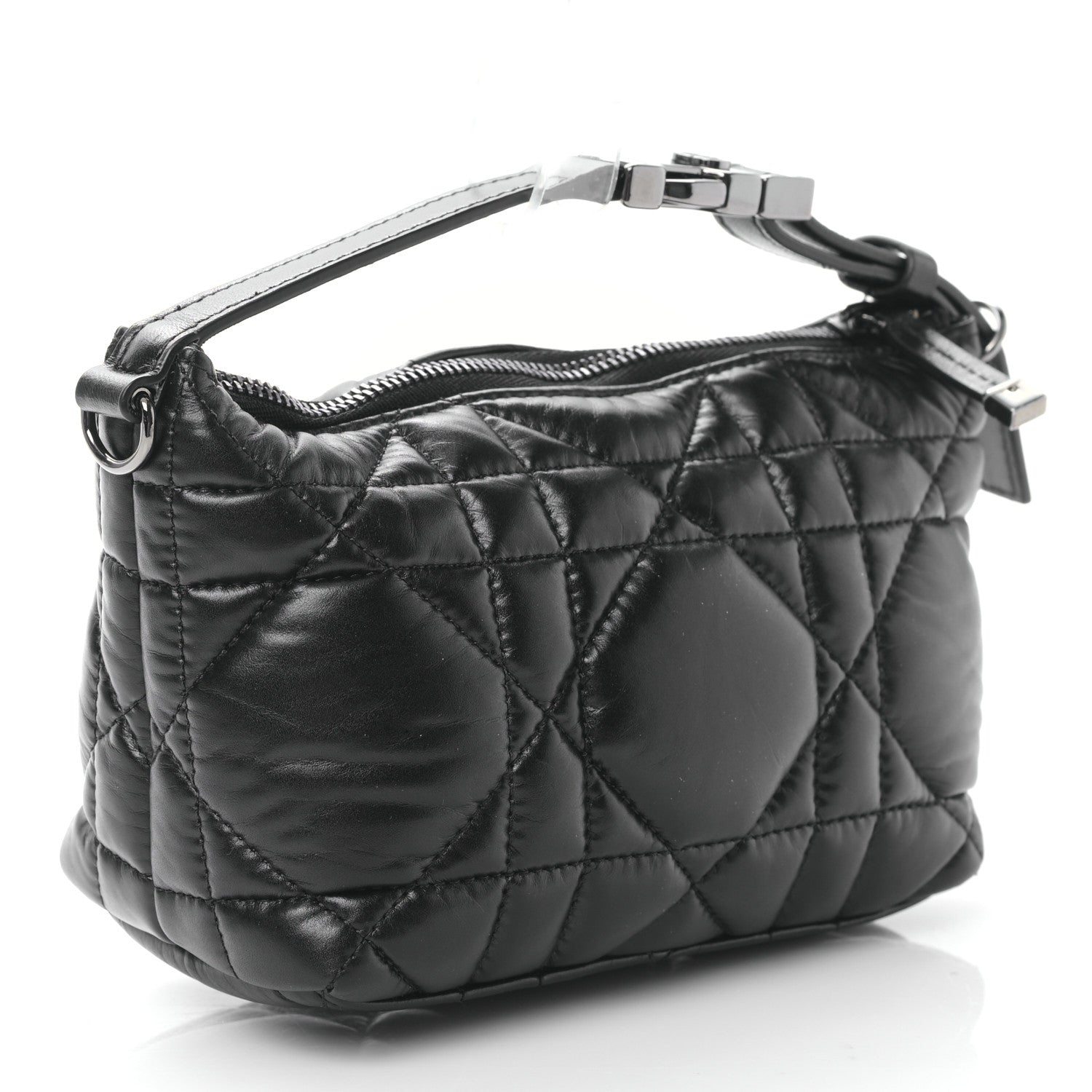 Christian Dior Calfskin Macrocannage Small Diortravel Nomad Pouch Black 3 of 9