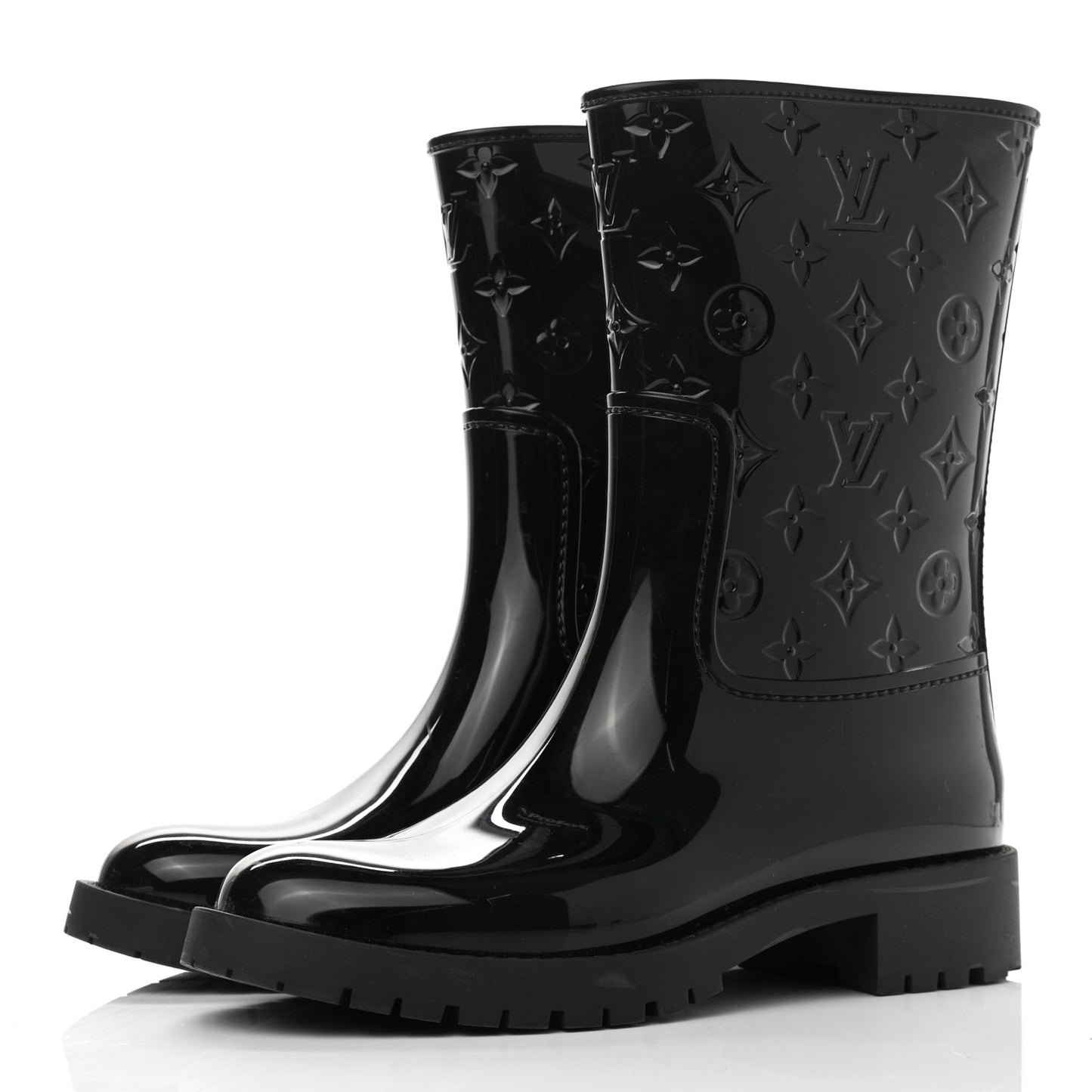 Rubber Embossed Monogram Drops Flat Half Boots 41 Black