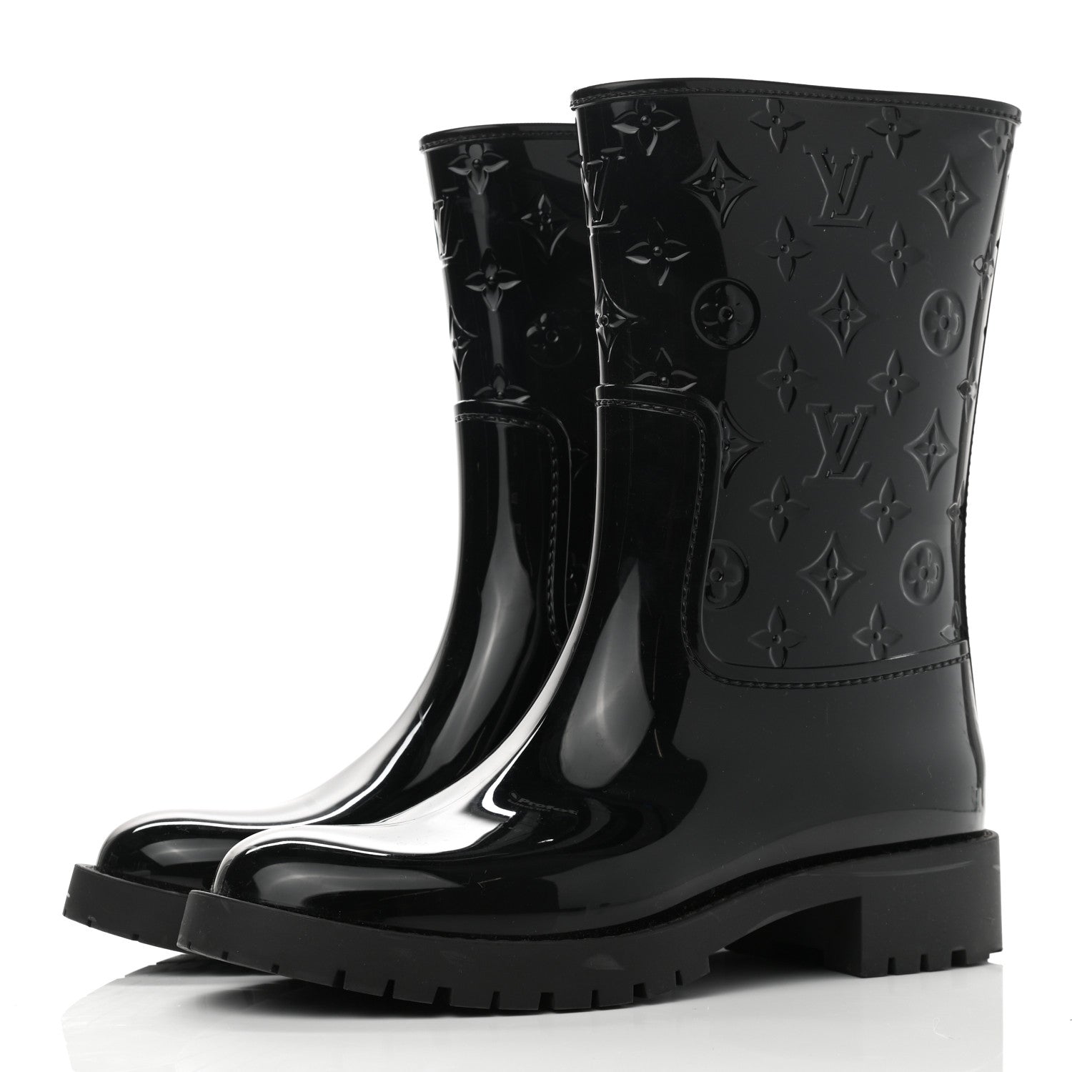 Louis Vuitton Rubber Embossed Monogram Drops Flat Half Boots 41 Black 3 of 12