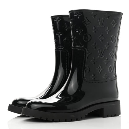 Louis Vuitton Rubber Embossed Monogram Drops Flat Half Boots 41 Black 3 of 12