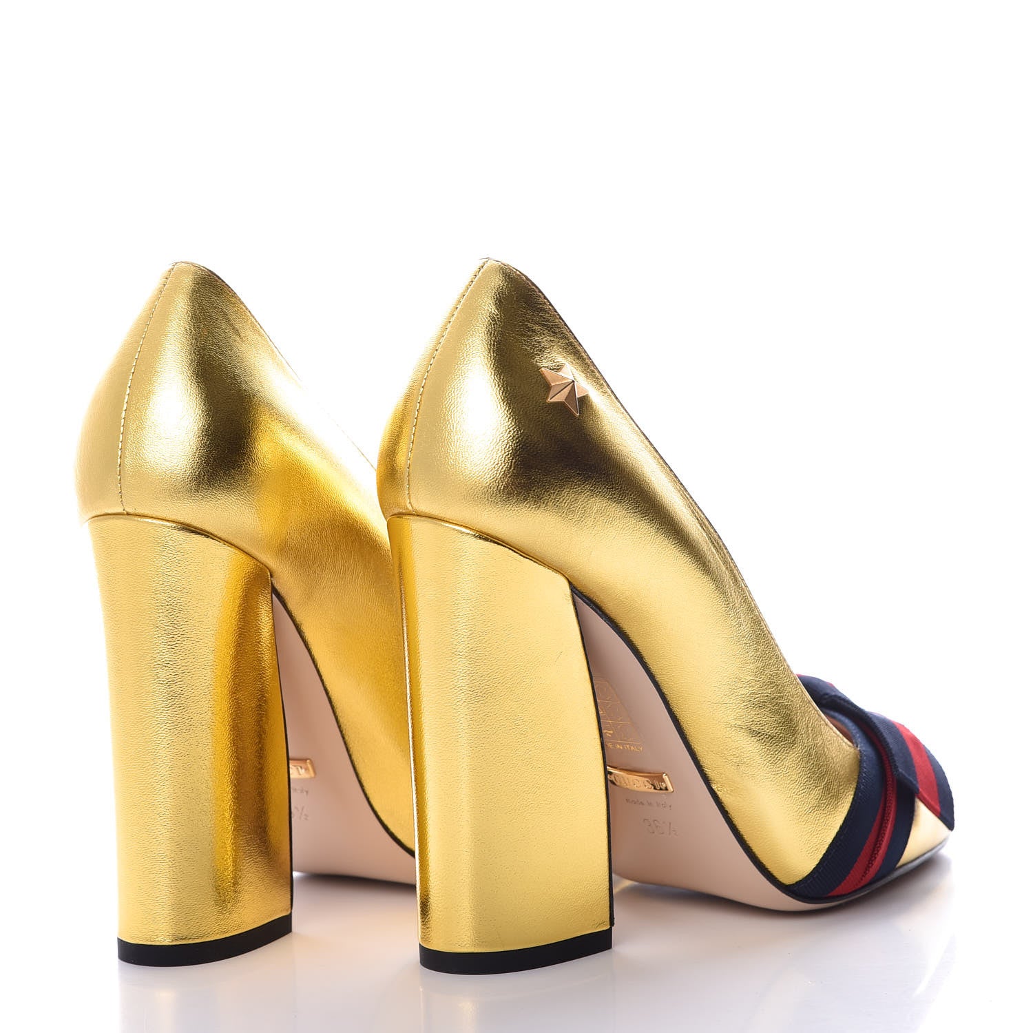Gucci Malaga Kid Web Bow Pumps 36.5 Oro 4 of 8