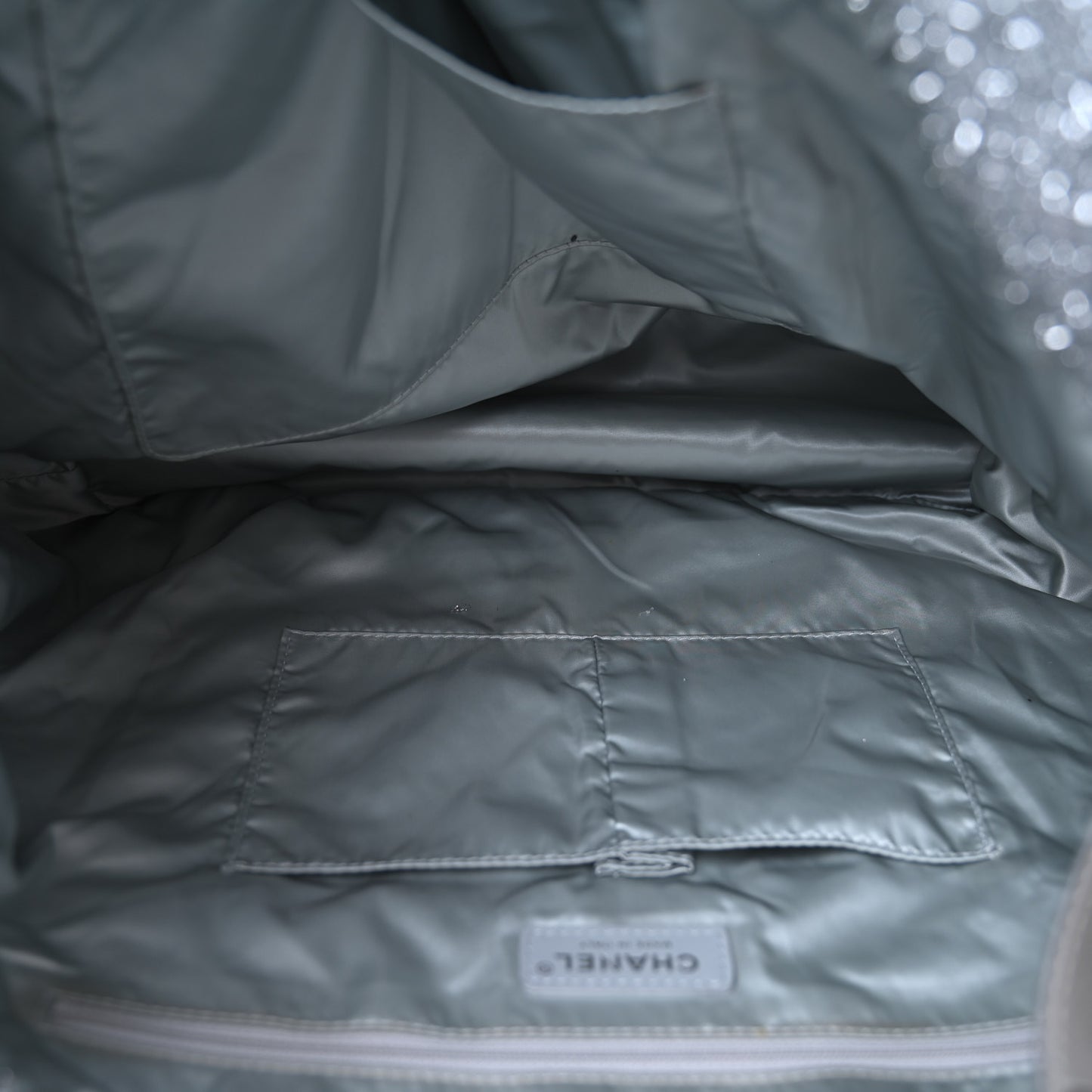 Knit Metallic Lambskin Large Shopping Tote Silver