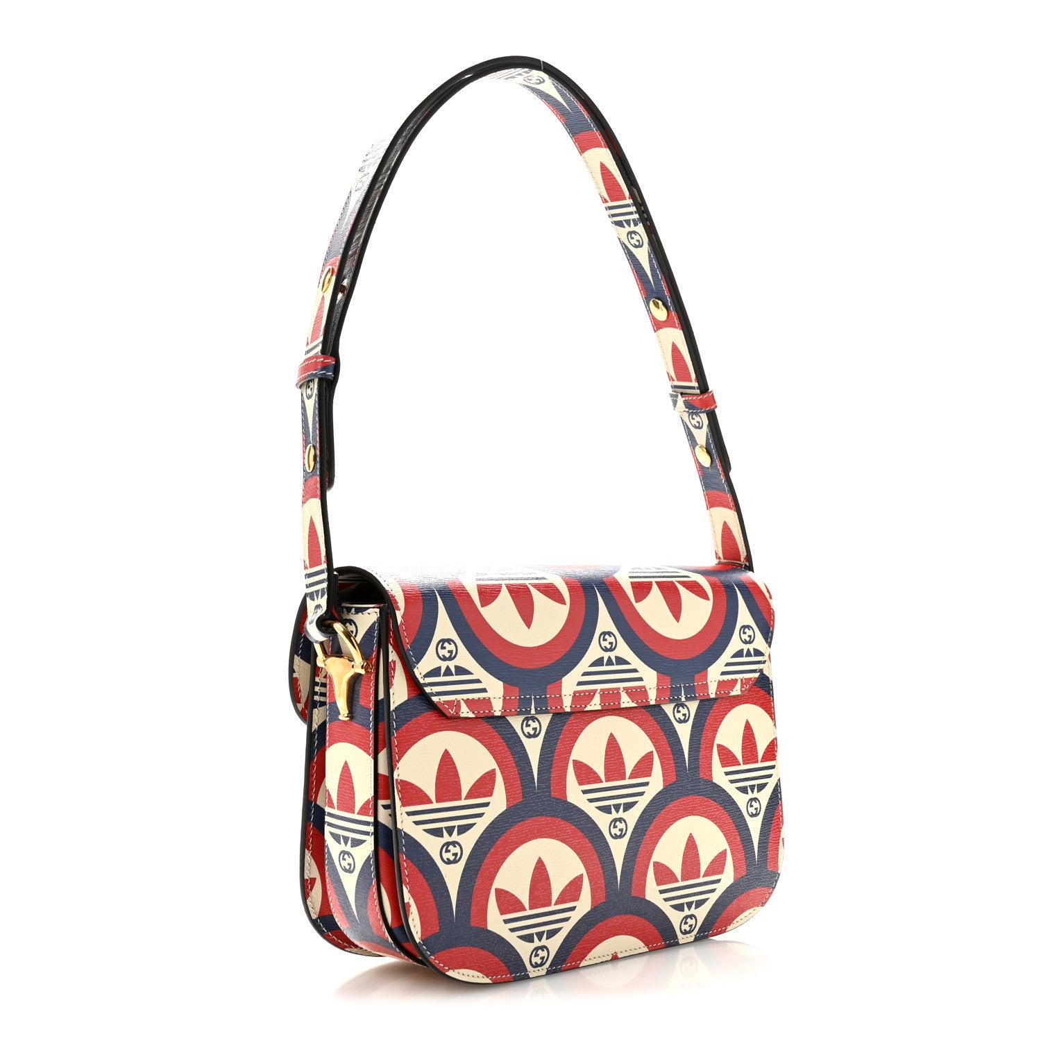 Gucci X ADIDAS Shangai Calfskin Web Trefoil Interlocking G Small Horsebit 1955 Shoulder Bag Red White Blue 2 of 11