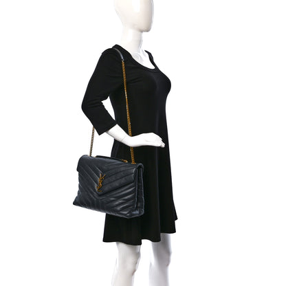 Saint Laurent Calfskin Y Quilted Monogram Medium Loulou Chain Satchel Dark Smog 2 of 10