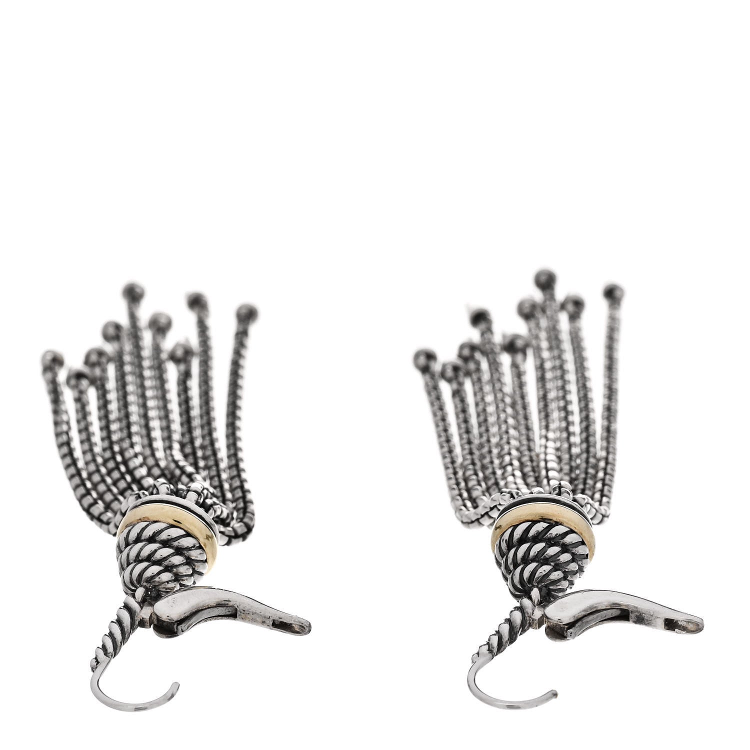 David Yurman Sterling Silver 14K Yellow Gold Tassel Drop Earrings 3 of 4