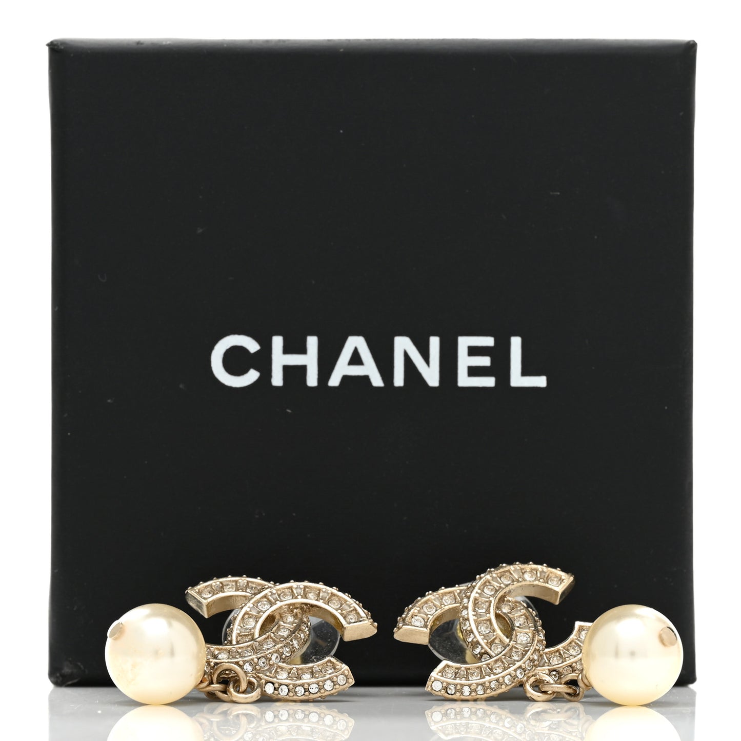 Crystal Pearl CC Drop Earrings Gold