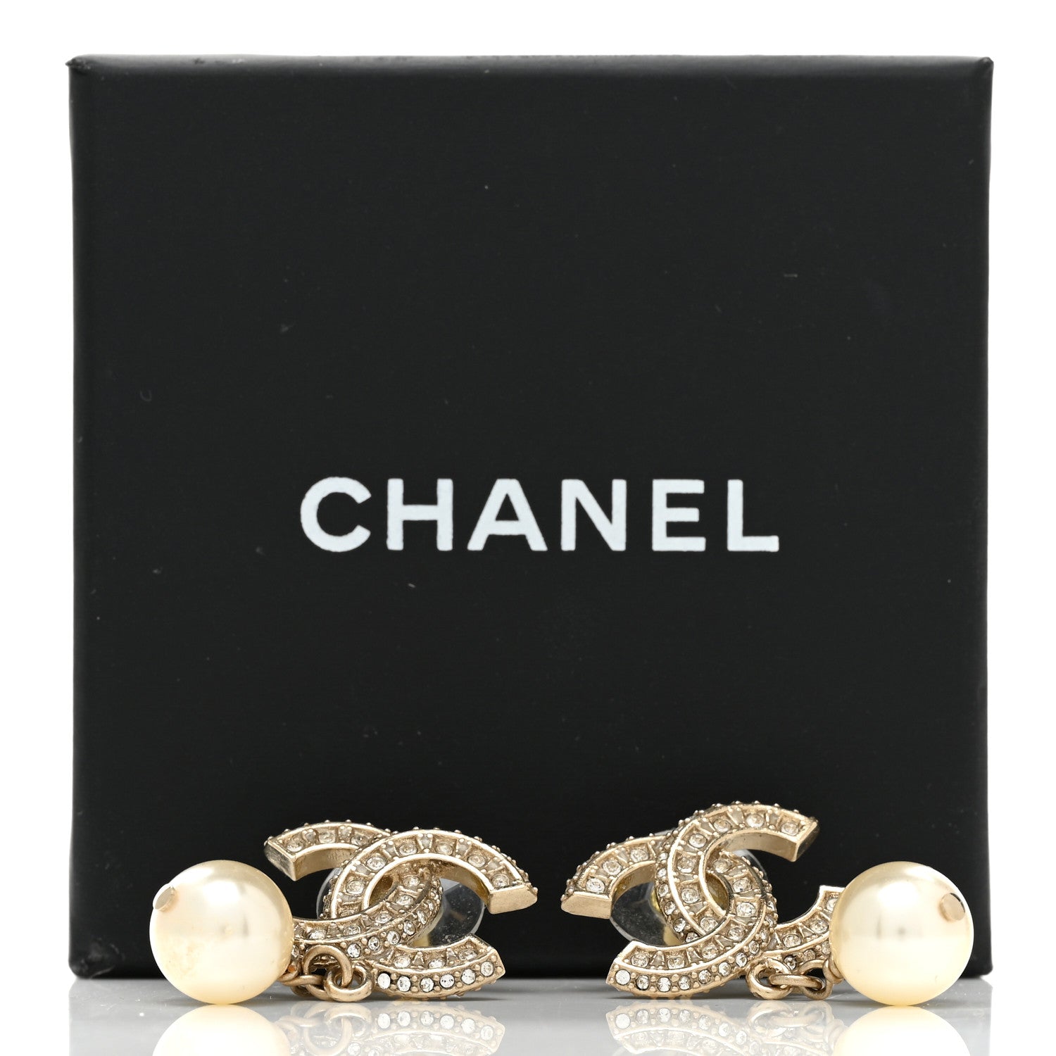 Chanel Crystal Pearl CC Drop Earrings Gold 5 of 5