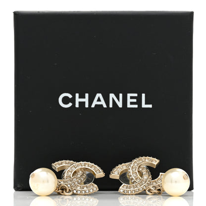 Chanel Crystal Pearl CC Drop Earrings Gold 5 of 5