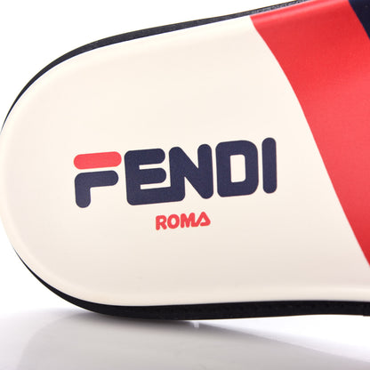 Fendi X FILA Glazed Fabric Calfskin FF 1974 Mania Mens Slide Sandals 7 Mogano Panna Blueberry Caipiroska 8 of 10
