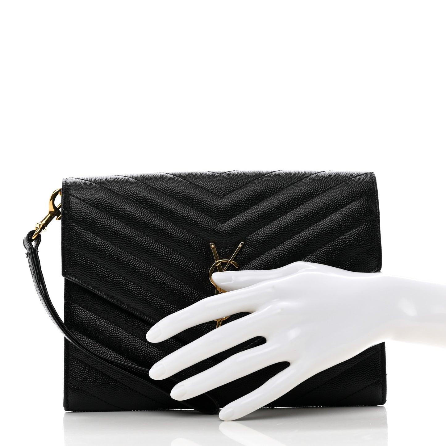 Grain De Poudre Matelasse Chevron Monogram Cassandre Flap Pouch Black