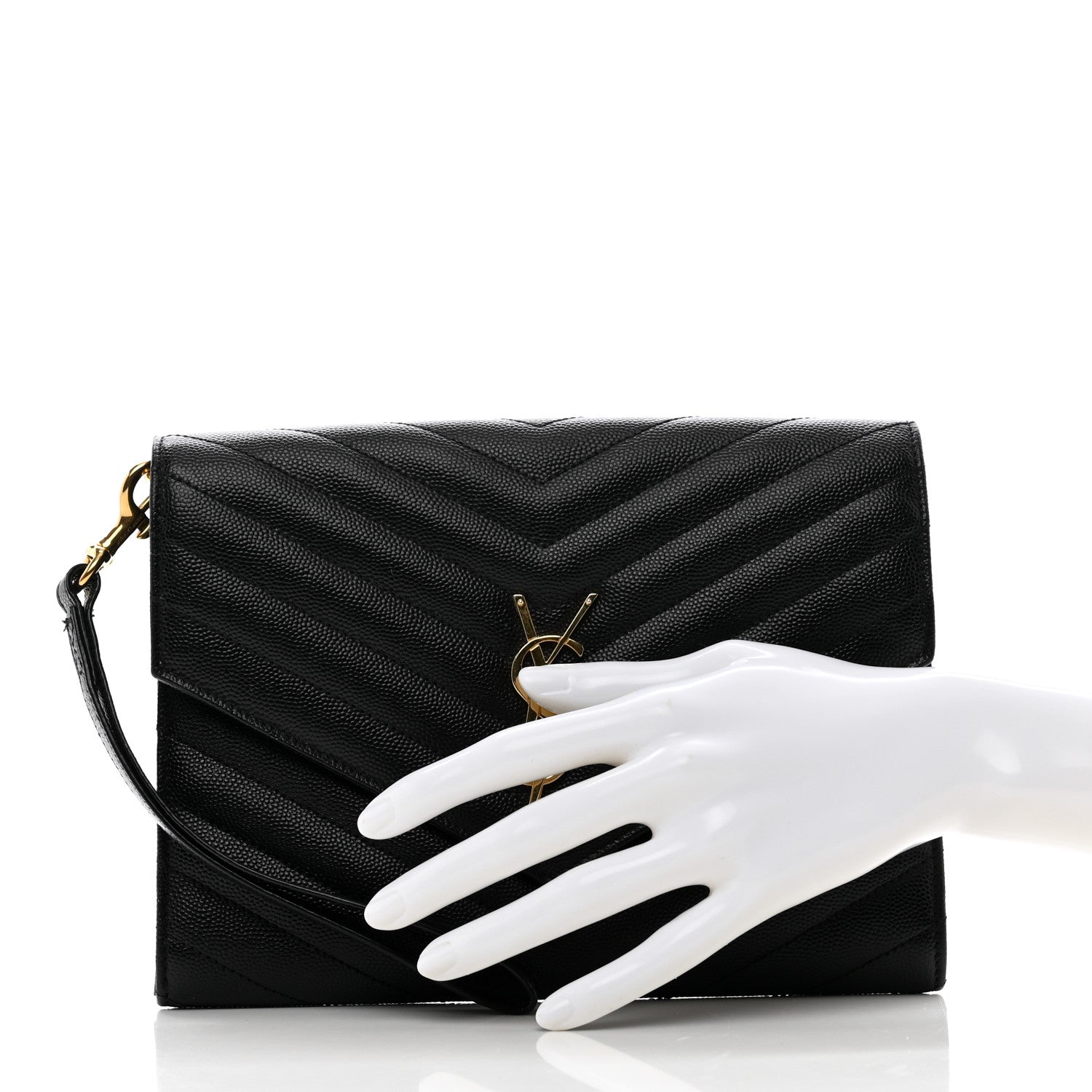 Saint Laurent Grain De Poudre Matelasse Chevron Monogram Cassandre Flap Pouch Black 2 of 7