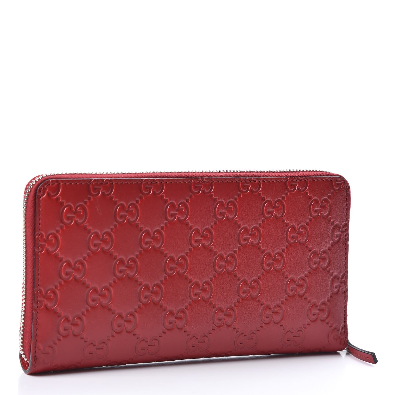 Gucci Guccissima Signature Zip Around Organizer Wallet Hibiscus Red 1 of 10