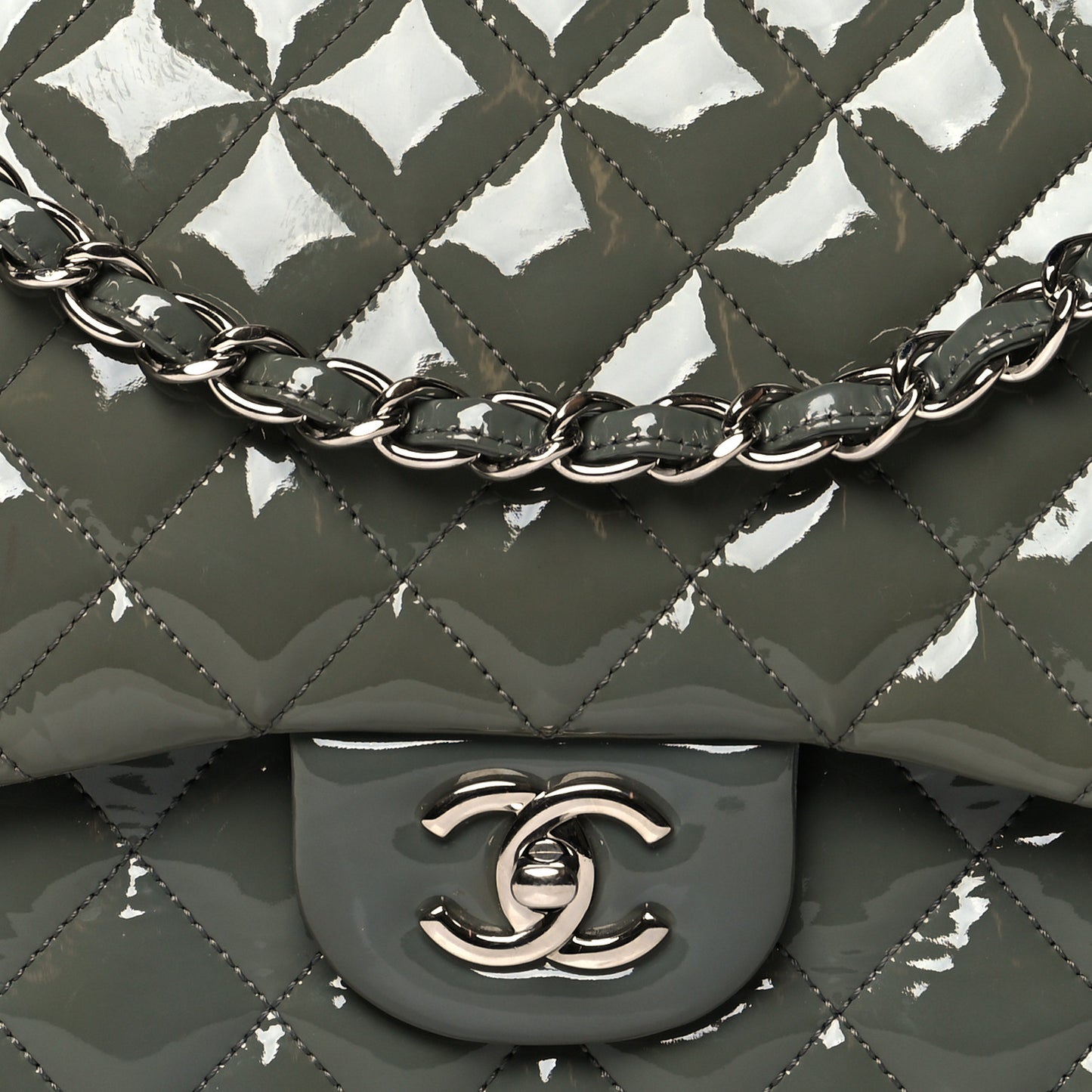 Patent Quilted Jumbo Single Flap Green