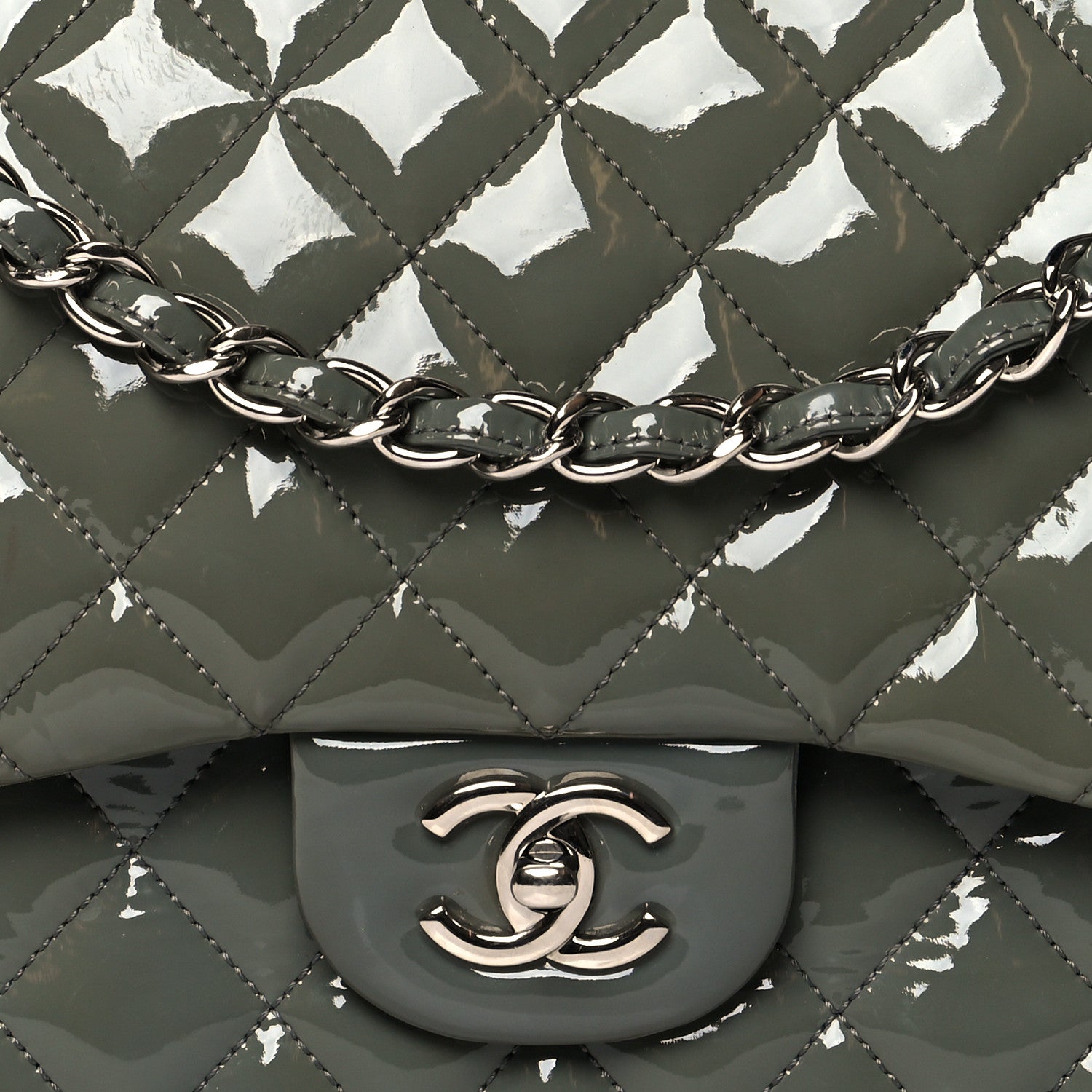 Chanel Patent Quilted Jumbo Single Flap Green 8 of 12