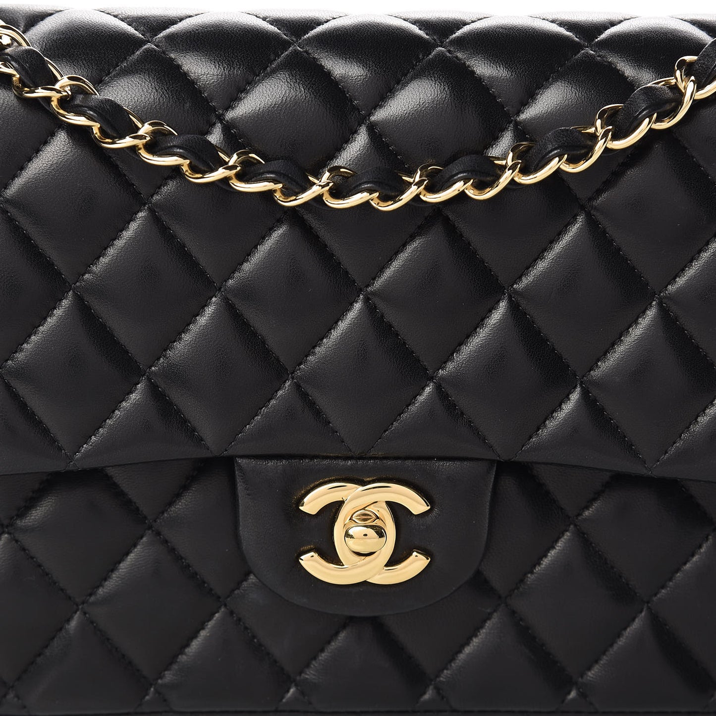 Lambskin Quilted Medium Double Flap Black