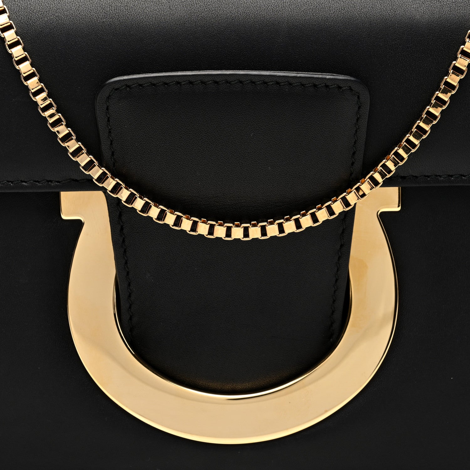 Salvatore Ferragamo Calfskin Thalia Clutch With Chain Black 7 of 9