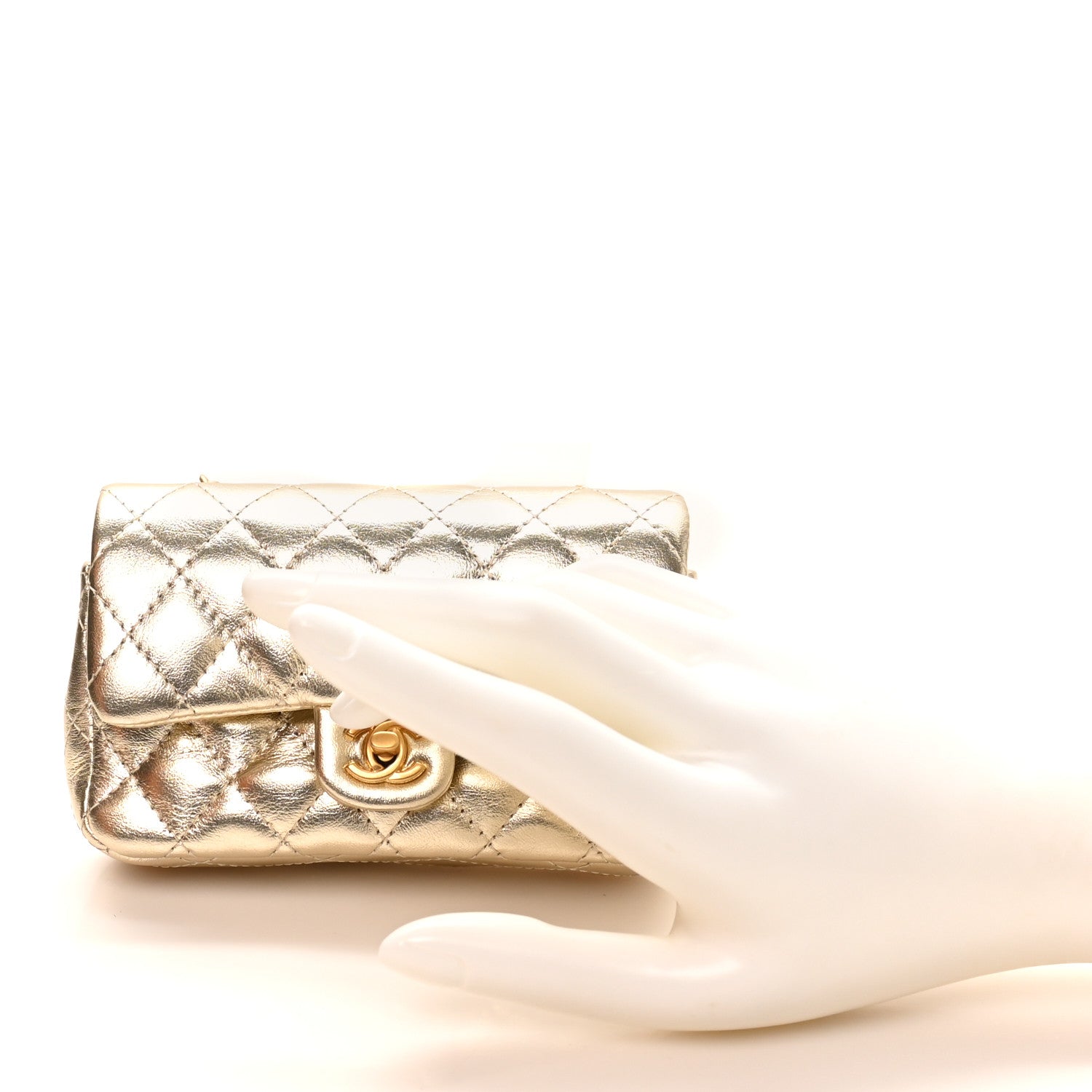 Chanel Metallic Calfskin Quilted Mini Flap Bag Charm With Hook Golden 4 of 11