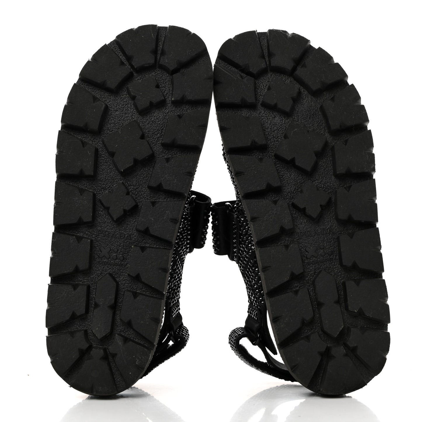 Satin Crystal Embellished Metal Logo Velcro Sandals 37.5 Black