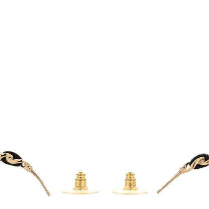 Chanel Lambskin CC Turnlock Chain Hoop Earrings Matte Gold Black 3 of 4