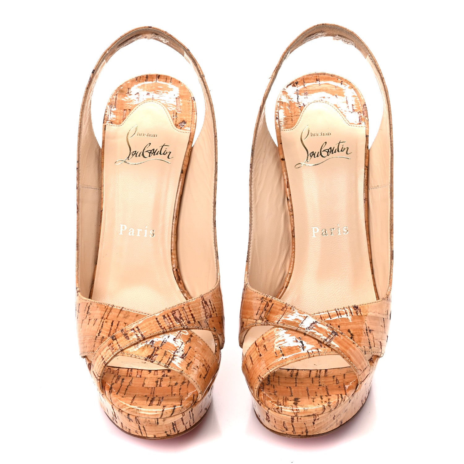 Christian Louboutin Cork Lucido Marple Town 140 Wedges 37.5 Natural 2 of 9